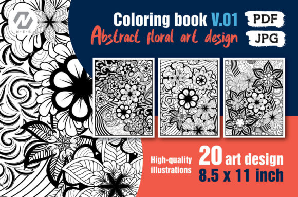 Abstract Floral Coloring Book Interiors for KDP